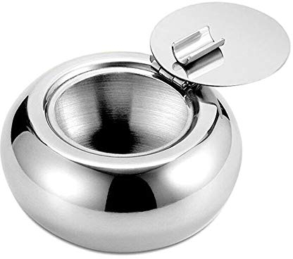 Edelstahl Windaschenbecher Aschenbecher Tragbarer Aschenbecher mit Deckel für Innen & Außen, Silber (S)
