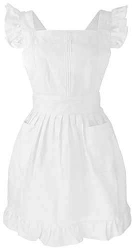 LilMents Kids Retro Adjustable Ruffle Apron Kitchen Baking Maid Costume (White)
