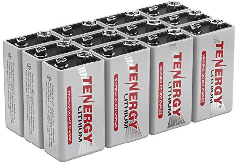 Tenergy 9V Lithium Batteries, 1200mah Non-Rechargeable Batteries, 10 Years Shelf Life Lithium 9 Volt Batteries, 12 Pack