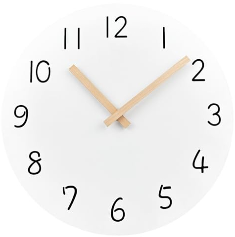 Plumeet Frameless Wooden Wall Clock - 12 Inch Modern Style - Silent Quartz Movement - Decorative for Home and Kitchen