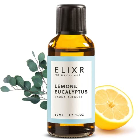 ELIXR – Saunaaufguss Lemon & Eucalyptus – Sauna Aufgussmittel für Sauna Aufgüsse – 100% naturreines ätherisches Saunaöl mit Eukalyptusöl & Zitrone – Saunaduft als perfektes Sauna Geschenk (50 ml)