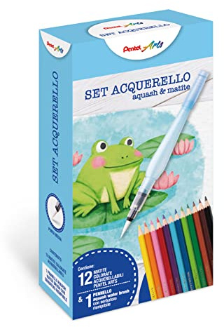 Pentel XFRH+CB9 Set Acquerello - 12 Matite acquerellabili & 1 Pennello riempibile Aquash Water Brush