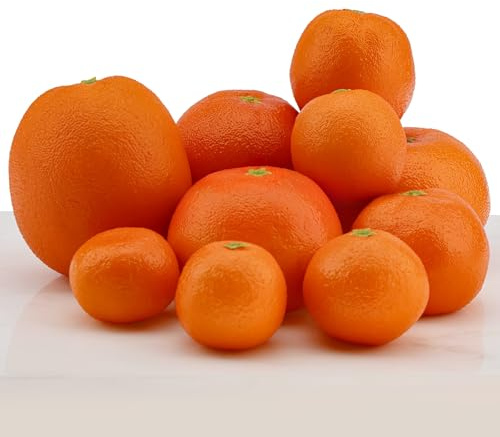 Woration Juego de naranjas artificiales de imitación realistas, naranjas de frutas y mandarina para casa, cocina, gabinete, fiesta, festival, decoración de mesa, fotografía, varios tamaños, 10