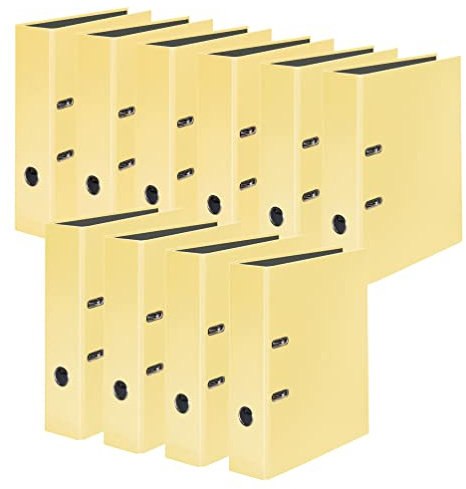 Original Falken Pack of 10 Pastel Colour Folders, Made in Germany, 8 cm Wide, DIN A4, Pastel Colour Vanilla Yellow, Ring Binder, Letter Folder, Office Folder, Plastic Folder, Slotted Folder, Motif