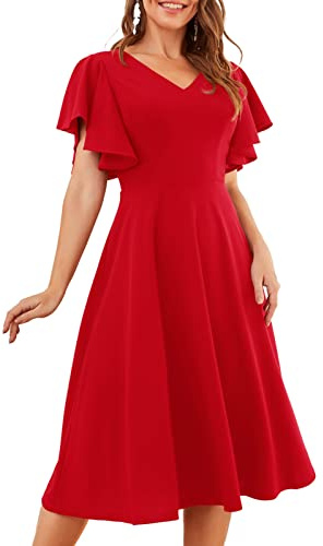 Bridesmay Black Women's Dresses Vintage 50s Rockabilly Plus Size A-Line Cocktail Dress Evening Dresses Elegant for Wedding, red