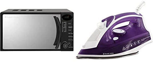Russell Hobbs RHM1714B 17 Litre 700 W Black Digital Solo Microwave with 5 Power Levels & Supreme Steam Traditional Iron 23060, 2400 W, Purple/White