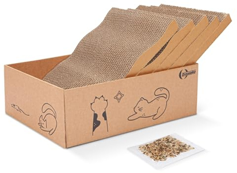 5 in 1 Cat Scratcher Cardboard,XL-Large Cat Scratch Pad,Cat Scratching Boards with Box for Medium to Large Cat Indoor Use Protecting Furniture Wall and Sofa