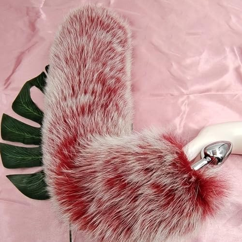 Hmxseu Realistisches Fuchsschwanz Sexspielzeug 40 cm Fuchs Schwanz mit Metall Analplug Spitze Analkugeln Analtrainer Cosplay Sex Spielzeug Buttplug für Frauen Männer Paare (Rot *S-Silber Plug)