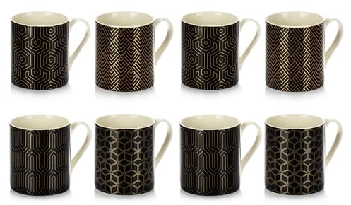 com-four® 8x tazas de café de 180 ml de cerámica en estilo Art Déco moderno - cafeteras, también para té y vino caliente - tazas de café espresso, americano - tazas pequeñas de cerámica