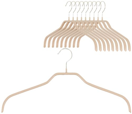 MAWA Kleiderbügel, Set mit 10 platzsparenden und rutschfesten Bügeln, ideal für Hemden und Blusen, mit 360°drehbarem Haken, Antirutschbeschichtung, 41 cm, Latte
