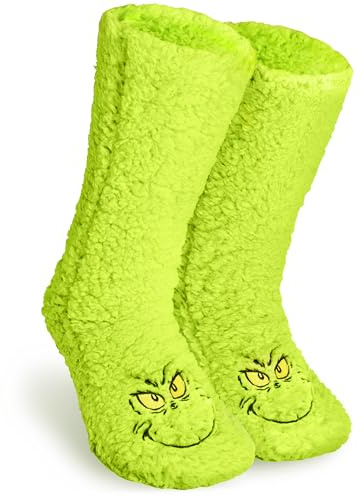 The Grinch Calcetines Pantuflas Invierno Zapatillas Estar por Casa Mujer, Hombre, Adolescente, Puntos Antideslizantes, Regalos Amigo Invisible (Verde, 43/46 EU)