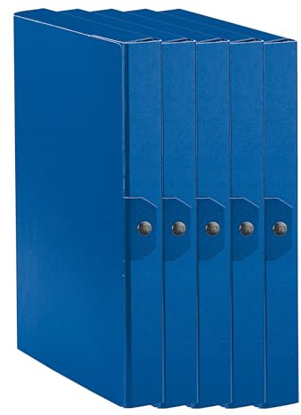 Esselte C24 Eurobox 390324050 - Carpeta proyectos para archivar, cierre con botón, 25 x 35 cm, lomo 4 cm, azul, paquete de 5 unidades