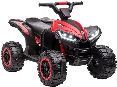 HOMCOM Quad électrique Enfant 12 V, Voiture électrique Enfants 2 Moteurs 2 Vitesses 3-6 km/h, phares LED, klaxon, pour Enfant de 3 à 5 Ans, poignée et Selle Ergonomique, Rouge