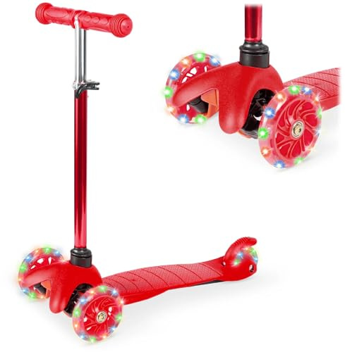 Best Choice Products Kids Mini Kick Scooter Toy w/Light-Up Wheels, Height Adjustable T-Bar, Foot Break - Red