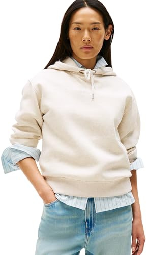Tommy Hilfiger Damen Hoodie mit Logo, Elfenbein (Heather Oatmilk), L