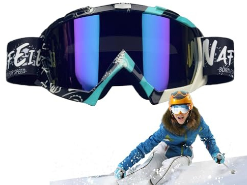 Pcingsia Gafas de esquí para hombres y mujeres, gafas de nieve que absorben los rayos UV, gafas de esquí, resistentes al viento, gafas de snowboard para un ajuste cómodo
