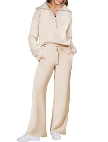 Tuta da donna 2 pezzi tuta oversize felpa pantaloni tuta tuta tuta lounge set coordinato, Albicocca, XL