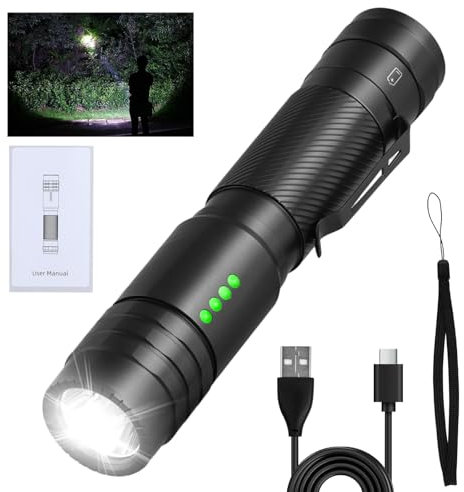 Torcia led ricaricabile, Mini impermeabile torcia led con display di potenza intelligente, 2000 lumen portatile torcia potente con 5 modalità di commutazione per alpinismo campeggio et escursionismo