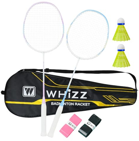 BAIHUALIN WHiZZ Carbon Graphite Badminton Racket, Lightweight Badminton Racquet for Training, Excercise, School Sports, Incl. Shuttlecock, Grip Tape & Carrying Bag, Blue+Purple