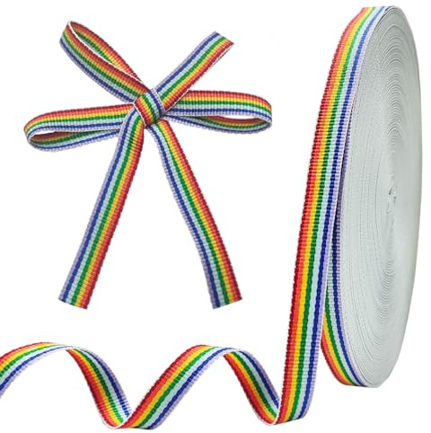 Double Faced Ruban à Rayures de Arc-En-Ciel 10mm x 50m Couleurs Décoratif Polyester Ruban pour Emballage Cadeau, Couture, Artisanat, Ballon, Bouquet de Mariée, Décoration de Mariage