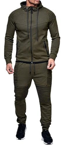 QUNERY Tute da Ginnastica da Uomo Tuta Uomo Completa Manica Lunga Cerniera Giacca & Pantaloni Set Jogging per Attività All'aperto e Uso Quotidiano Verde Militare XXL