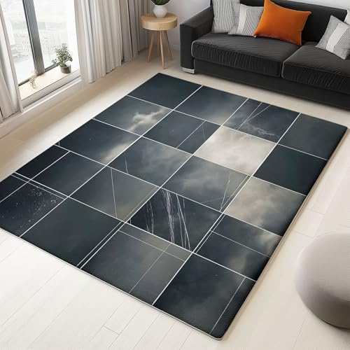 Générique Tappeto lavabile, per soggiorno, a pelo corto, antiscivolo, tappeto a pelo corto per camera da letto, singolo, nero, bianco, cielo, patchwork, super morbido, decorazione per la casa, interni