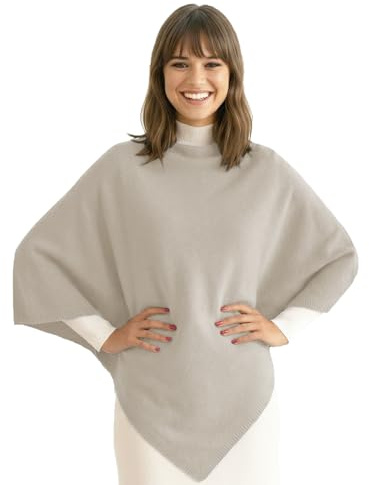 creazioni unique Poncho Mantella da Donna Invernale MADE IN ITALY - Poncho Donna Caldo Misto Cashmere Lana e Viscosa (Argilla)