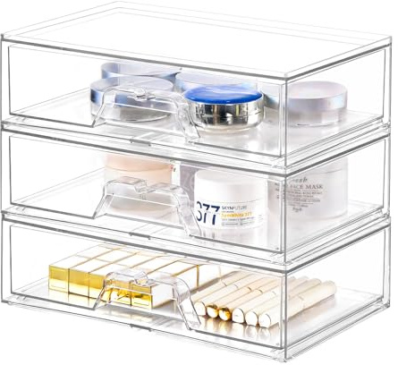 3 Pack Stapelbare Aufbewahrungsschubladen Schubladen Organizer Schminktisch