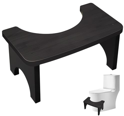 LEKEFETO Toalettpall i trä, toalettpall för vuxna och barn: 37 × 20 × 17 cm ergonomisk toalettpall halkfri, toalettpall för förbättrad stol, bakpall för toalett badrum (svart)