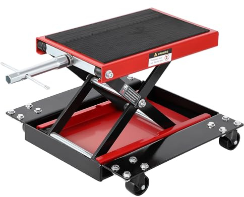 Garvee Motorcycle Scissor Lift Jack, 500KG Capacity Motorcycle Lift with Anti Slip Wide Deck, 8-34cm Height Adjustable Heavy Duty Steel Hoist Crank Center Stand for ATVs Dirt Bikes Repair MaintenanceG