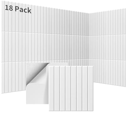 18 pieza Paneles Acústicos Cuadrados Autoadhesivos 30×30×0,9 cm, Espuma Acústicos Decorativos, Alta Densidad 230kg/m³, NRC 0,95, Cobertura 1,62㎡, para Gaming, Estudio, Paredes & Puertas, Blanco
