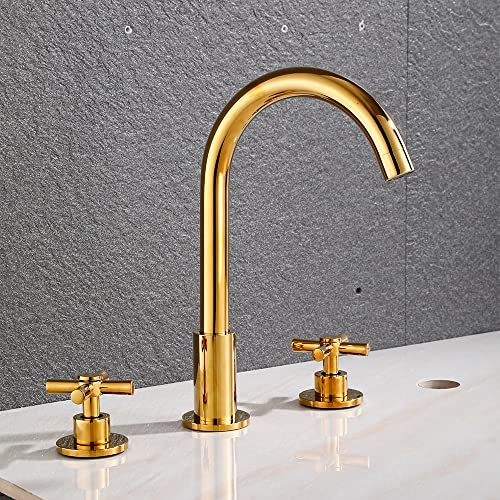 EliteBloom Bathroom Sink Tap 3Pcs Gold/Chrome Bathtub Faucet, Bathroom Water Mixers Bathroom Tap, Washbasin Creative Faucet with Double Handle Basin Taps Double The Comfort,Golden