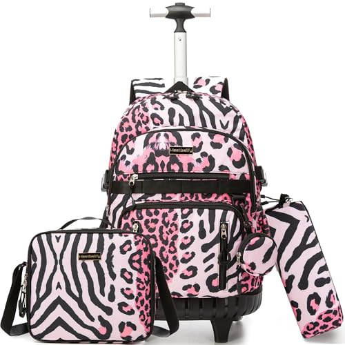 HTgroce flerväska barn vagn ryggsäck skolväska flickor skolryggsäck vagn skolvagn skolryggsäckar skolryggsäck barnväska bagage, A-svart rosa, 42cmx 30cm x 20cm
