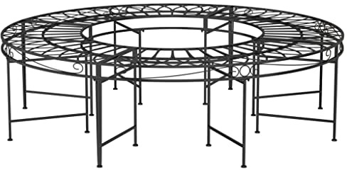 WHOPBXGAD Panchina per Albero Circolare Ø160 cm Nera in Acciaio Resistente, Seduta Outdoor Giardino con Design Avvolgente, Panca Rotonda Cortile Patio, Carico Massimo 110 kg per Posto