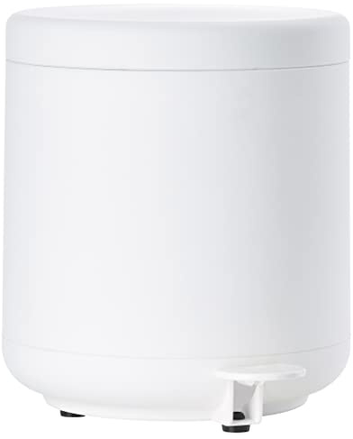 Zone Denmark Ume avfallsbehållare för badrum, kosmetikbehållare, pedalhink med lock för badrum, med löstagbar innerbehållare och mjukstängning, diameter 19,5 cm, höjd 22 cm, 4 liter, vit
