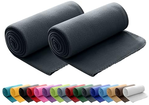 wometo 2er Set Polar Fleecedecke oekoTex 130x160 ca. 400g mit Anti-Pilling und Kettelrand dunkelgrau grau