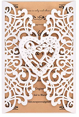 FOMTOR Partecipazioni di matrimonio tagliate al laser, confezione da 50 pezzi, con biglietto senza scritte e buste assortite, per matrimoni, feste di compleanno, baby shower (bianco)