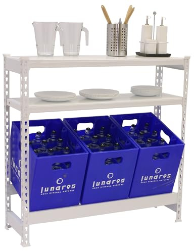 Simon Rack Estantería Cajas de Bebidas, 2 Cajas, 1000x1000x300 mm, 3 Alturas, 100 kg de Punto Flexión, Estantería para Bebidas, Blanco - Simonbottle