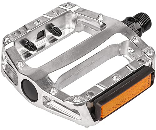 AVASTA Mountain Bike Pedal, Aluminum Alloy Flat Platform Bicycle Pedals with Reflector for Road Bike and MTB, Sealed ZU Bearing, Threads Size 9/16 InchïŒSilver