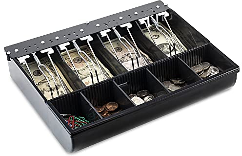 Volcora Kassenschublade – 29 x 26 x 5,8 cm Kasseneinsatz – 4 Geldscheine / 5 Münzen, Ersatz für Geldscheine, 33 cm, vollständig abnehmbare Schubladen, Edelstahl-Geldaufbewahrung