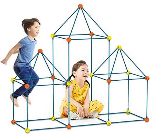 DIY Forts Bauspielzeug teilig-Kreatives Fort-Spielzeug für 3,4, 5,6,7 Jahre alte Jungen & Mädchen- Lernspielzeug DIY Burgen Bauen Tunnel Spielzelt Raketenturm Indoor & Outdoor (140 pcs)