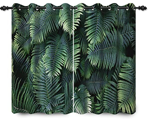 YONGFOTO 117x138cm Laub Fenstervorhang, Üppig Regenwald Laub Zinken Pflanzen Schlanke Blätter Dekor zum Küche Wohnzimmer Schlafzimmer Home-Set, 2 Platten Vorhang Vorhänge