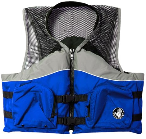 Body Glove Cove Fishing Vest - Unisex Nylon Fishing Life Jacket with 2 Pockets - USCG and Transport Canada Approved Adult Life Vest for Boating, Fishing, Kayaking, Rafting - Gray/Sapphire - 2XL