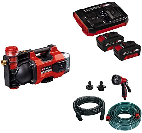 Einhell Akku-Gartenpumpe AQUINNA 36/38 F LED Power X-Change (36 V, max. 3800 L/h Fördermenge, max. 37 m Förderhöhe, ECO/BOOST, Vorfilter, inkl. 2x 4,0 Ah Akku, Twincharger, 5-tlg. Zubehör Set)