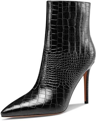 HEUIVZAR Femmes Haut High Aiguille Talon Heel Fermé Pointu Bout Dress Bottines Classique Slip-on Fermeture à Glissière Danse Mariage Bottes 10 CM Heels Noir A 37 EU
