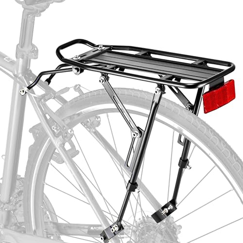 YONTUO Rear Bike Rack,Bike Cargo Rack,Bicycle Pannier Rack with Extra Long Tubular Rack Bike Mounting Brackets,Reflector and Cargo Net,Height Adjustable Fit 26”-29” and 700c Bike