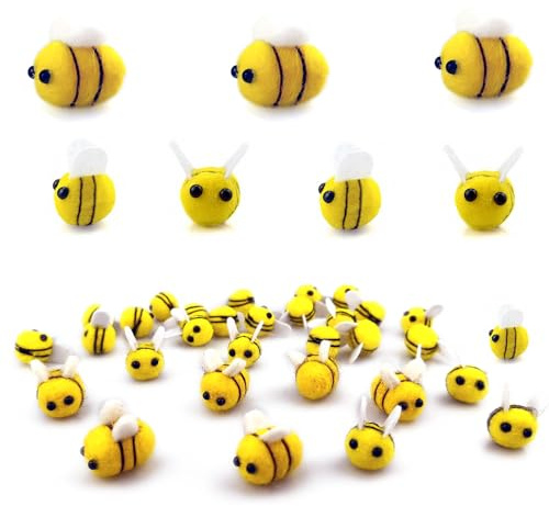 Saktopdeco 30 pezzi di feltro di lana api carini feltro per artigianato mini ape peluche decorazione per baby shower genere rivelare decorazione nursery tenda fai da te artigianato