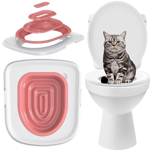 SUQ Cat Toilet, Trainer Cats Toilets, Training Package Reusable Plastic, Pet Toilet Trainer Clean Kit for Training Cats Using Toilets, Easy to Use Convenient and Easy to Clean (Pink)