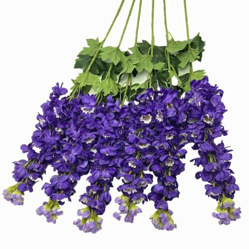 forestmistry 6pcs Artificial Larkspur Flower with Long Stem Consolida Ajacis Large Silk Fat Delphinium (purple)