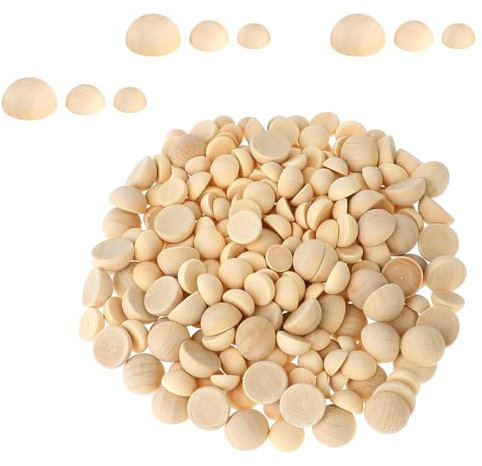 KLEHOPE 450 Pezzi Mezze Palline Legno, Sfere Legno, Palline Semi-Circolari mm, Perline Emisferiche 10/12/15 mm, DIY Decorazione Artigianale